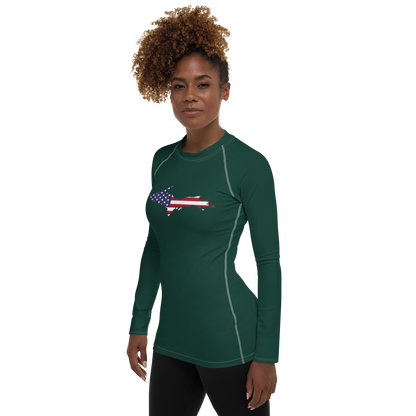 Michigan Upper Peninsula Rash Guard (w/ UP USA Flag) | Women's - Laconic Green