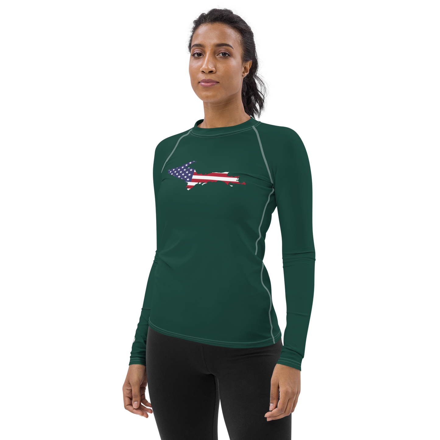 Michigan Upper Peninsula Rash Guard (w/ UP USA Flag) | Women's - Laconic Green