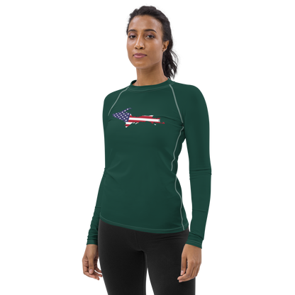 Michigan Upper Peninsula Rash Guard (w/ UP USA Flag) | Women's - Laconic Green