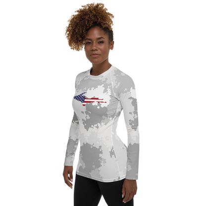 Michigan Upper Peninsula Rash Guard (w/ UP USA Flag) | Women's - Snow Camo