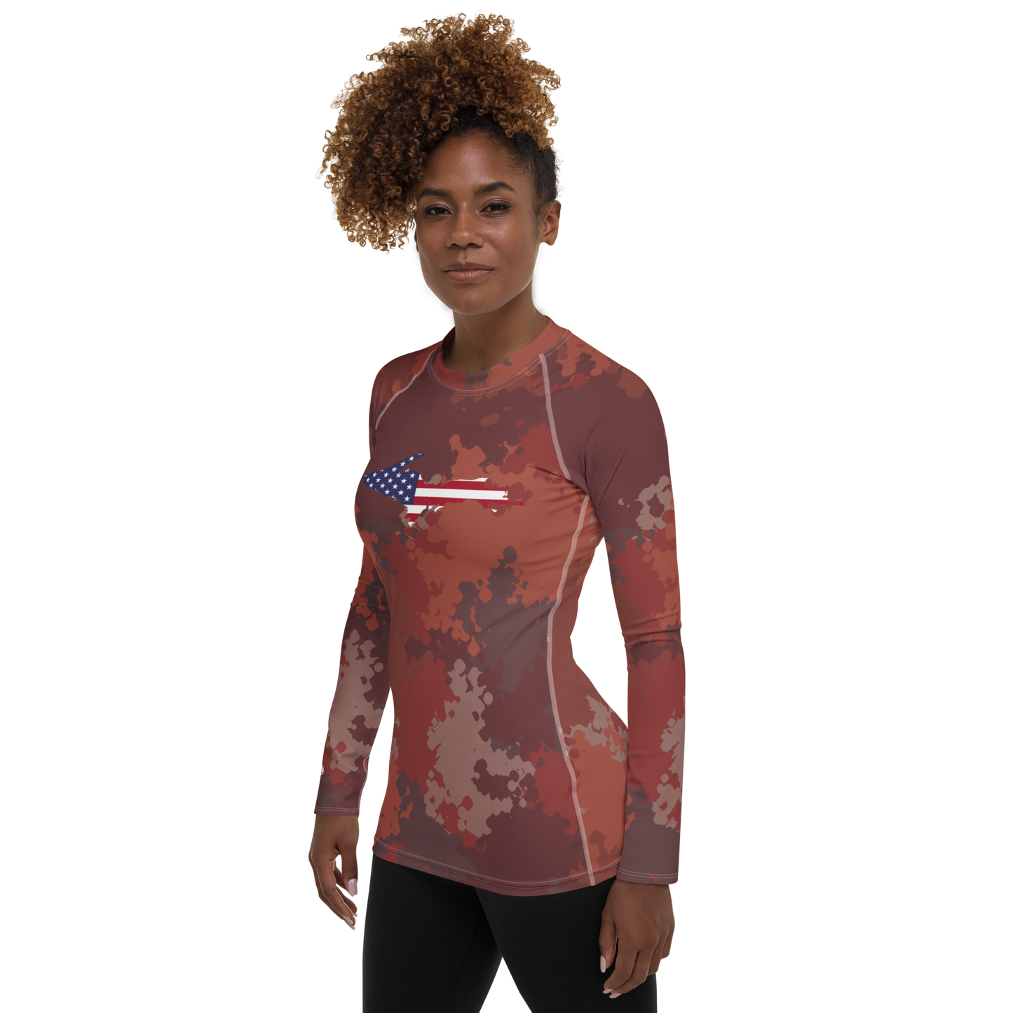 Michigan Upper Peninsula Rash Guard (w/ UP USA Flag) | Women's - Ore Dock Camo