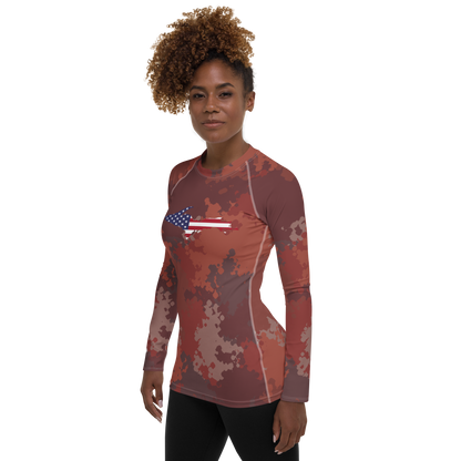 Michigan Upper Peninsula Rash Guard (w/ UP USA Flag) | Women's - Ore Dock Camo