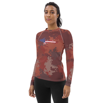 Michigan Upper Peninsula Rash Guard (w/ UP USA Flag) | Women's - Ore Dock Camo