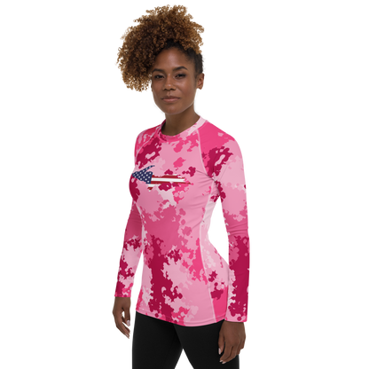 Michigan Upper Peninsula Rash Guard (w/ UP USA Flag) | Women's - Pink Camo