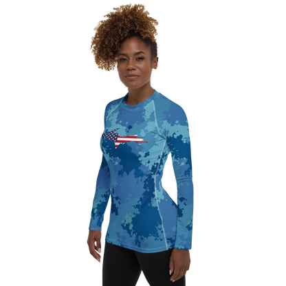 Michigan Upper Peninsula Rash Guard (w/ UP USA Flag) | Women's - Great Lakes Camo