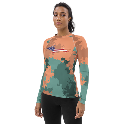 Michigan Upper Peninsula Rash Guard (w/ UP USA Flag) | Women's - Copper Country Camo