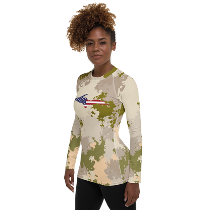 Michigan Upper Peninsula Rash Guard (w/ UP USA Flag) | Women's - Rosy Mound Camo