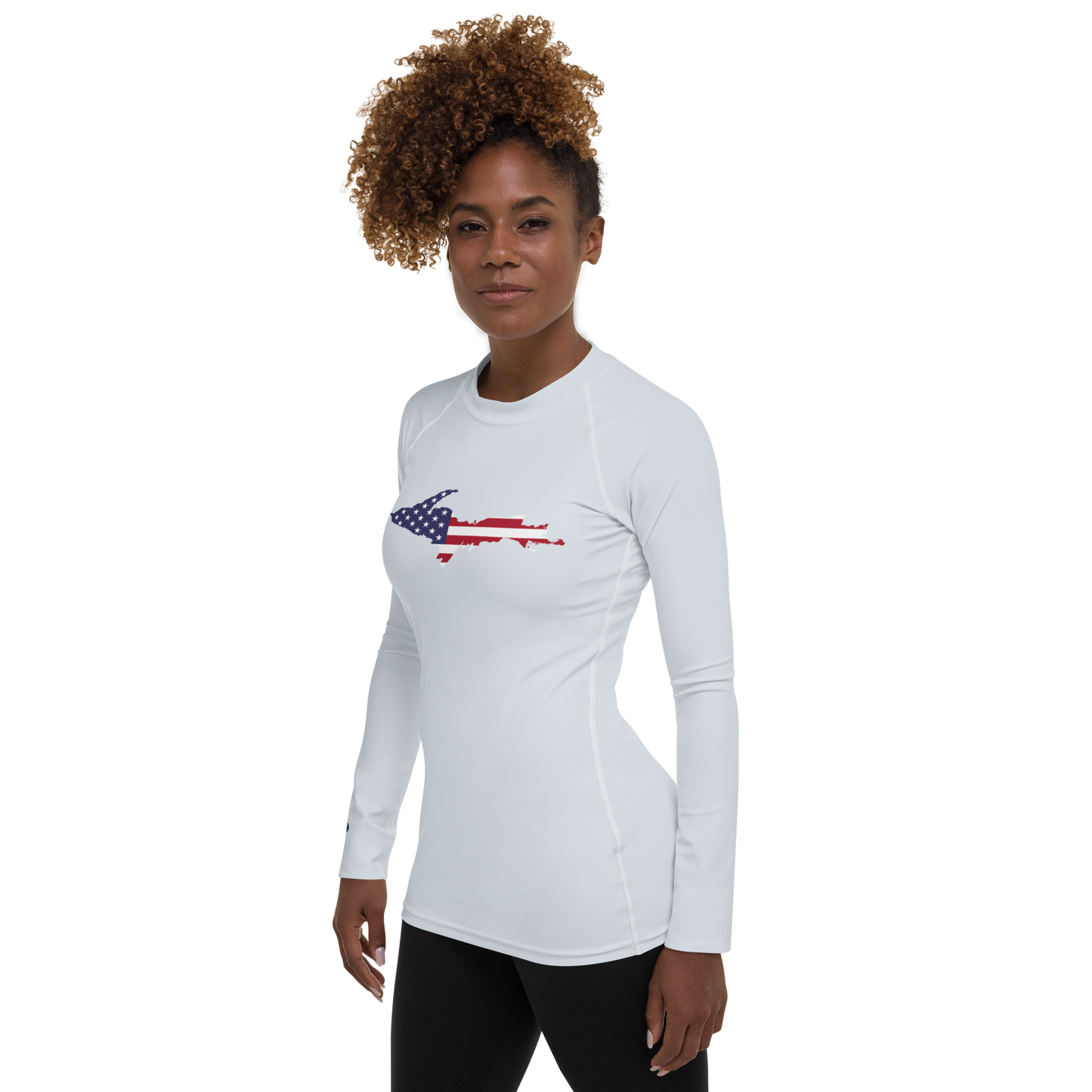 Michigan Upper Peninsula Rash Guard (w/ UP USA Flag) | Women's - Gossy White