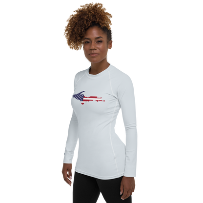 Michigan Upper Peninsula Rash Guard (w/ UP USA Flag) | Women's - Gossy White