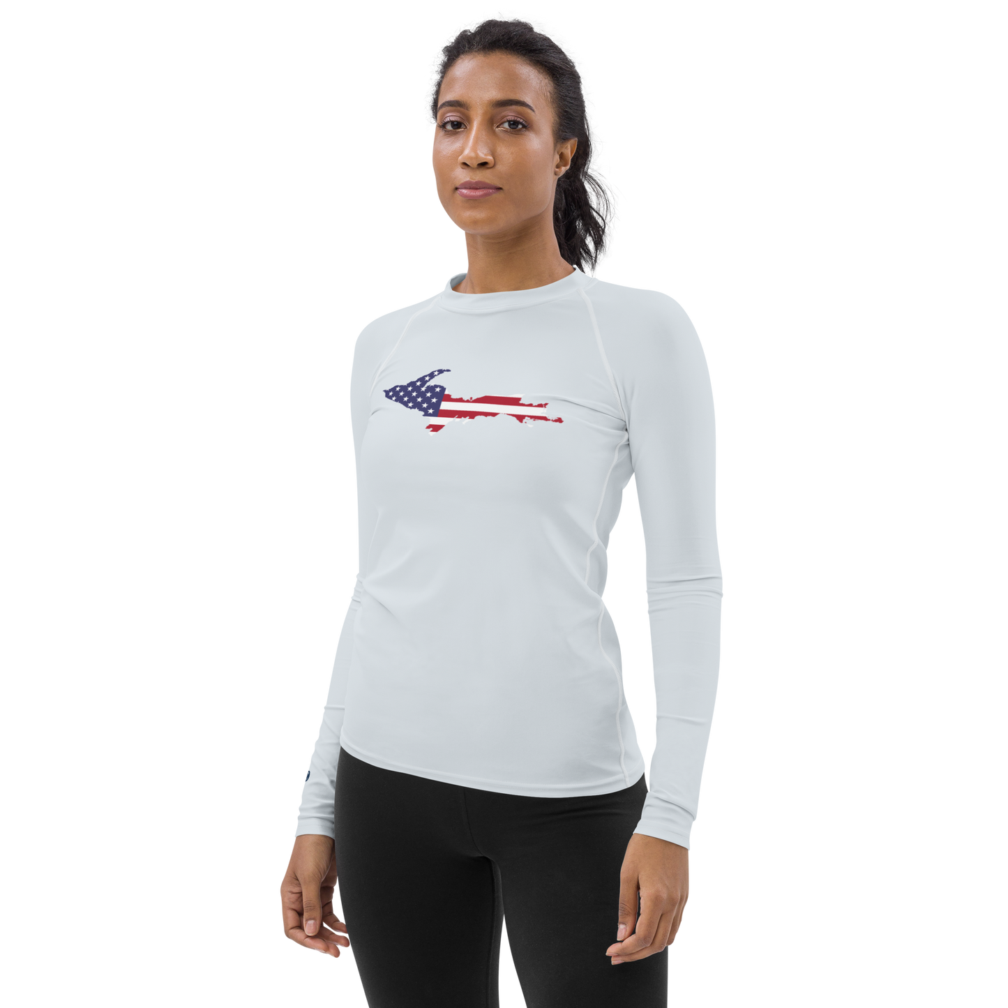 Michigan Upper Peninsula Rash Guard (w/ UP USA Flag) | Women's - Gossy White