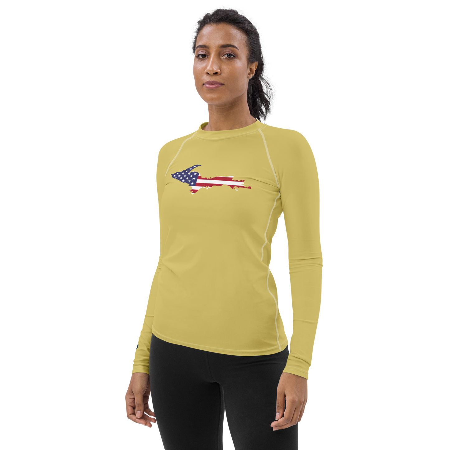 Michigan Upper Peninsula Rash Guard (w/ UP USA Flag) | Women's - Plum Yellow