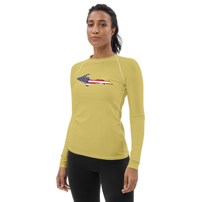 Michigan Upper Peninsula Rash Guard (w/ UP USA Flag) | Women's - Plum Yellow