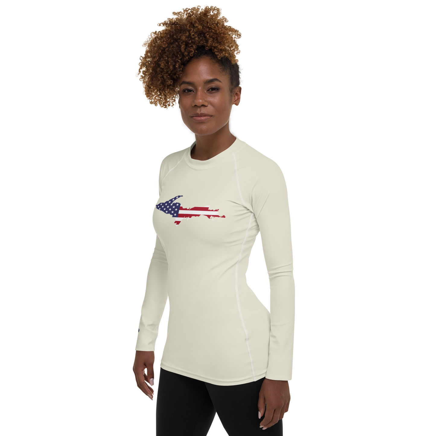 Michigan Upper Peninsula Rash Guard (w/ UP USA Flag) | Women's - Ivory White