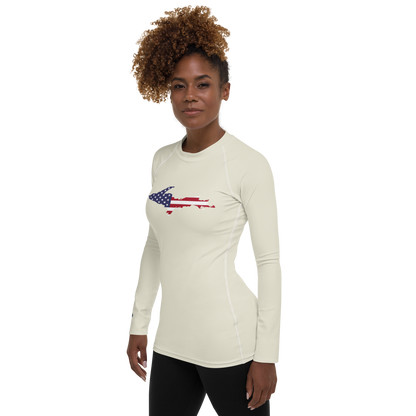 Michigan Upper Peninsula Rash Guard (w/ UP USA Flag) | Women's - Ivory White