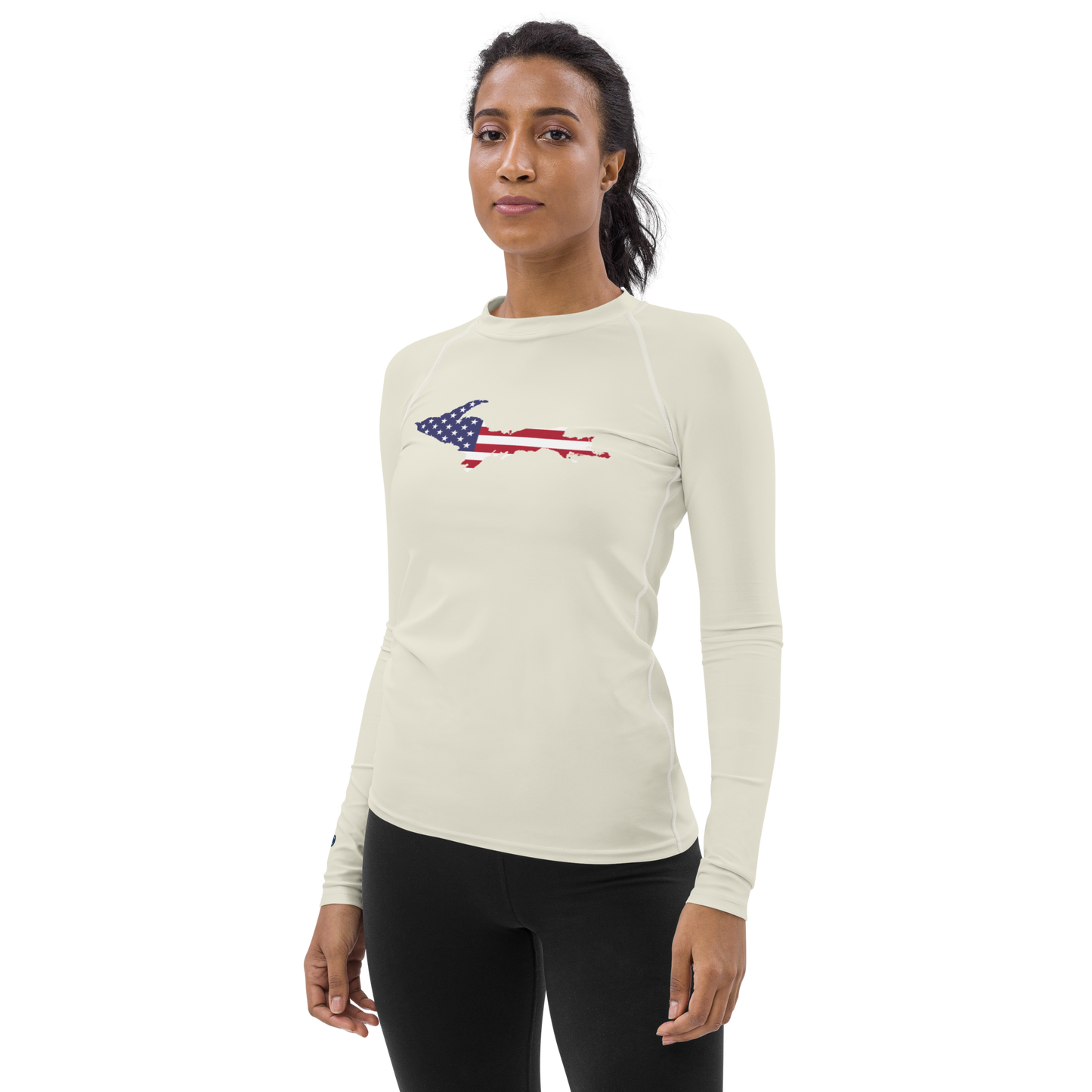 Michigan Upper Peninsula Rash Guard (w/ UP USA Flag) | Women's - Ivory White