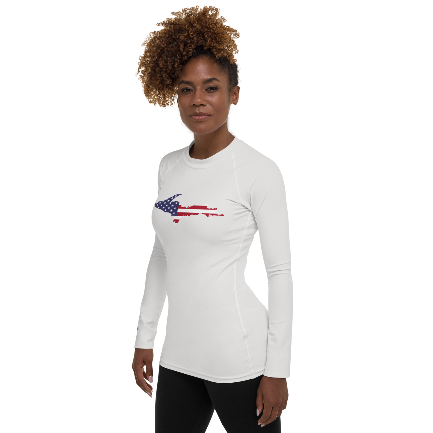 Michigan Upper Peninsula Rash Guard (w/ UP USA Flag) | Women's - Birch Bark White