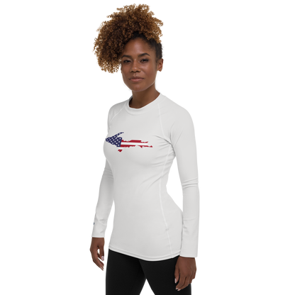 Michigan Upper Peninsula Rash Guard (w/ UP USA Flag) | Women's - Birch Bark White