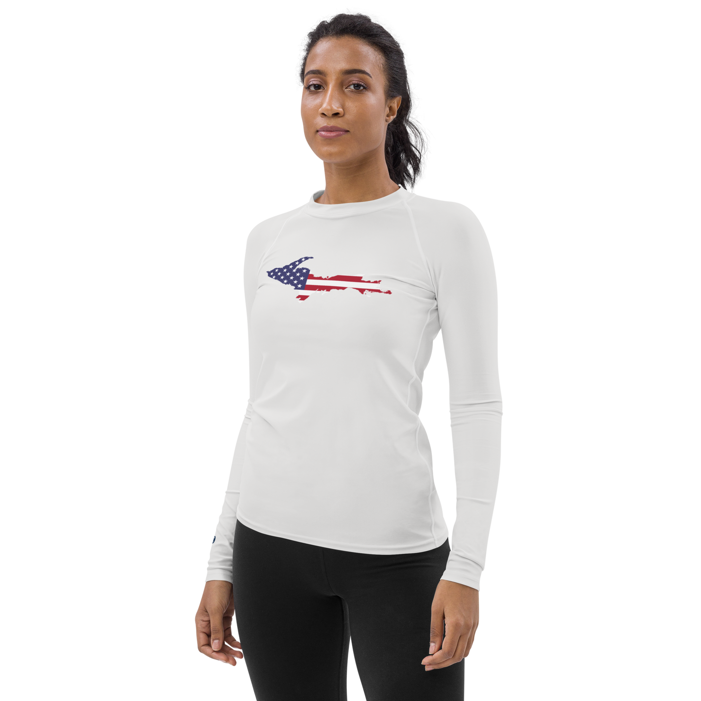 Michigan Upper Peninsula Rash Guard (w/ UP USA Flag) | Women's - Birch Bark White