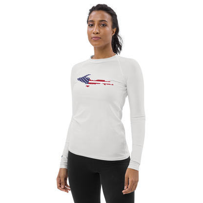 Michigan Upper Peninsula Rash Guard (w/ UP USA Flag) | Women's - Birch Bark White