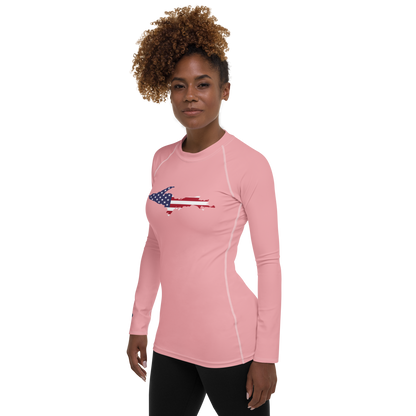 Michigan Upper Peninsula Rash Guard (w/ UP USA Flag) | Women's - Strawberry Pink