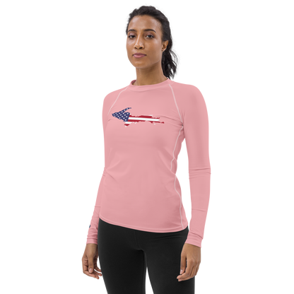 Michigan Upper Peninsula Rash Guard (w/ UP USA Flag) | Women's - Strawberry Pink