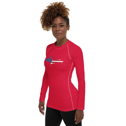 Michigan Upper Peninsula Rash Guard (w/ UP USA Flag) | Women's - Lighthouse Red