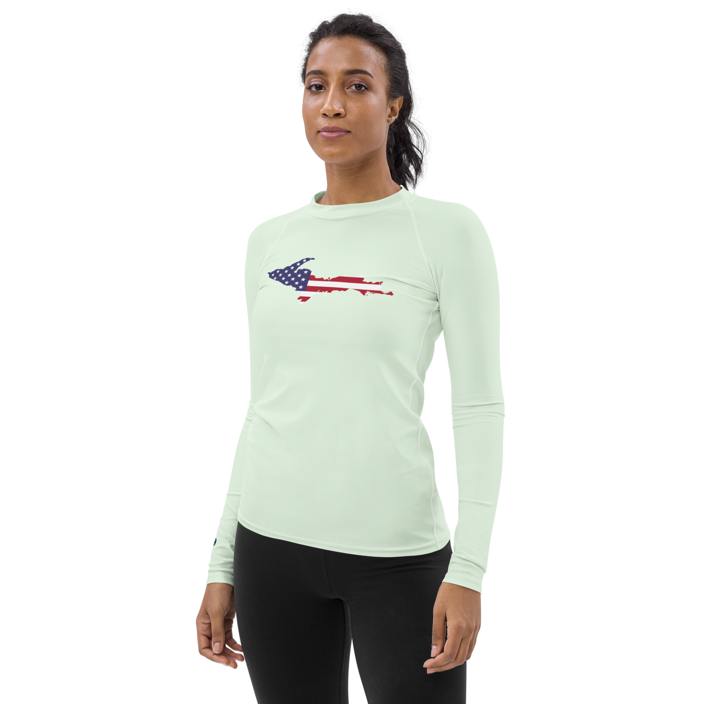 Michigan Upper Peninsula Rash Guard (w/ UP USA Flag) | Women's - Dew Green