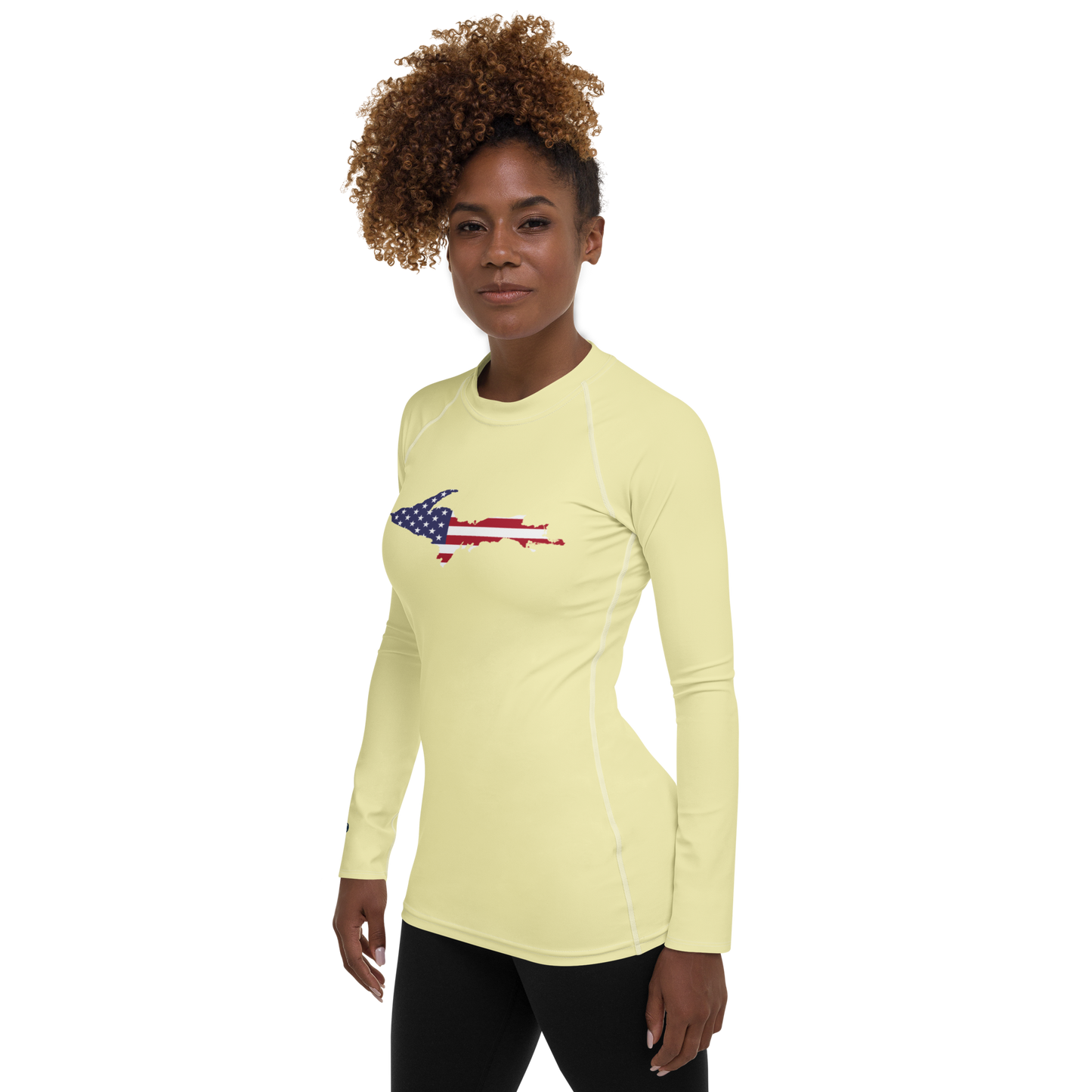 Michigan Upper Peninsula Rash Guard (w/ UP USA Flag) | Women's - Canary Yellow