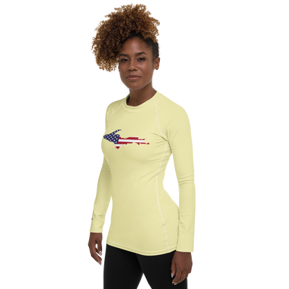 Michigan Upper Peninsula Rash Guard (w/ UP USA Flag) | Women's - Canary Yellow