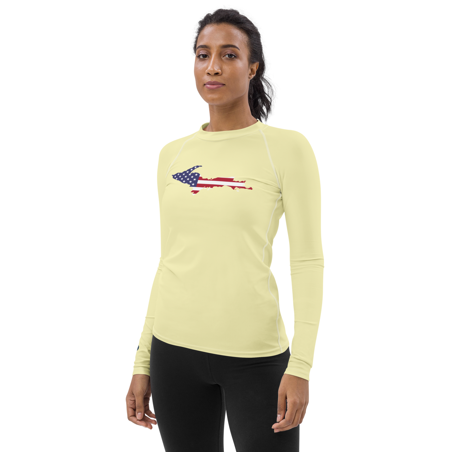 Michigan Upper Peninsula Rash Guard (w/ UP USA Flag) | Women's - Canary Yellow