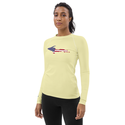 Michigan Upper Peninsula Rash Guard (w/ UP USA Flag) | Women's - Canary Yellow