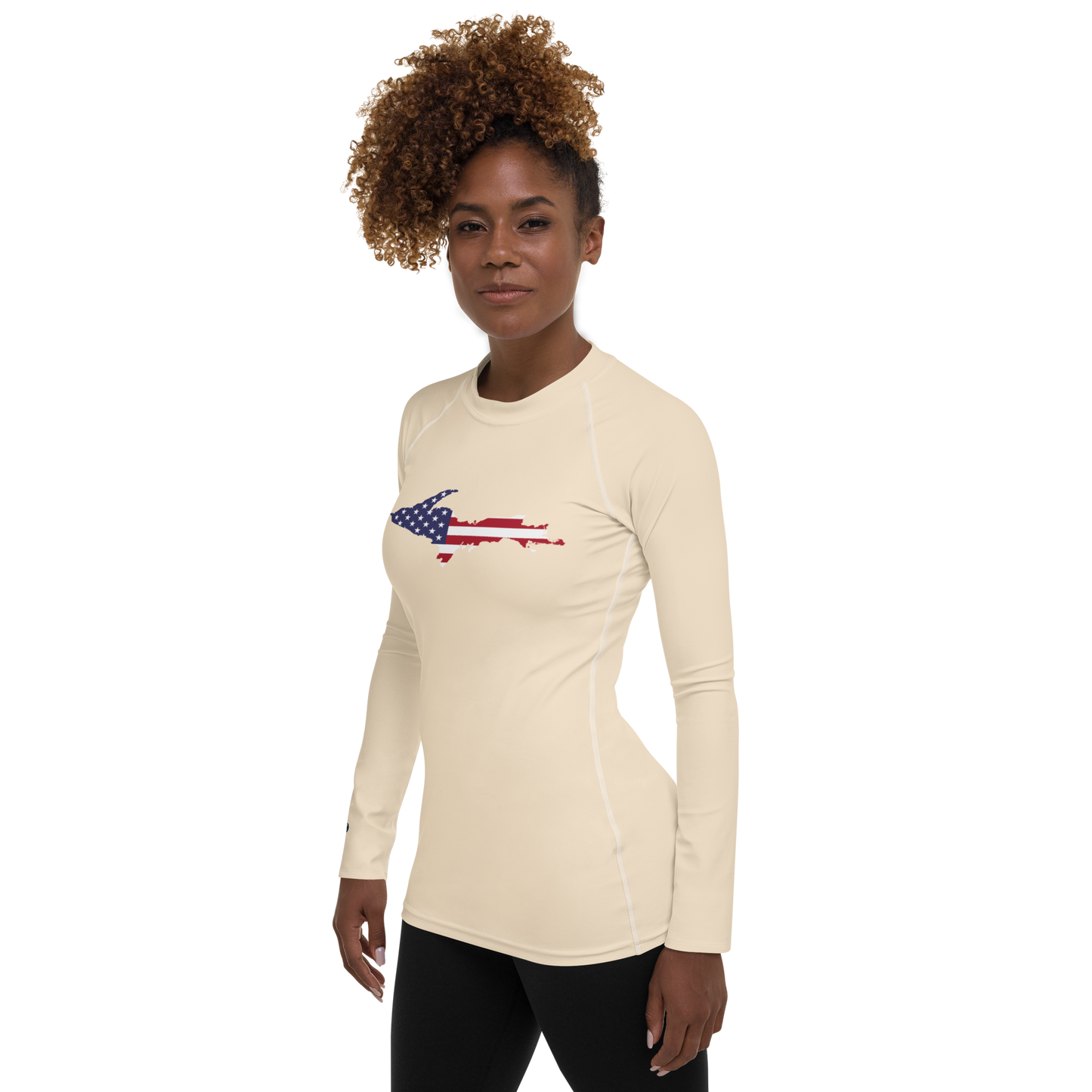 Michigan Upper Peninsula Rash Guard (w/ UP USA Flag) | Women's - Champagne White