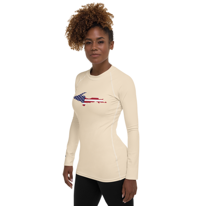 Michigan Upper Peninsula Rash Guard (w/ UP USA Flag) | Women's - Champagne White