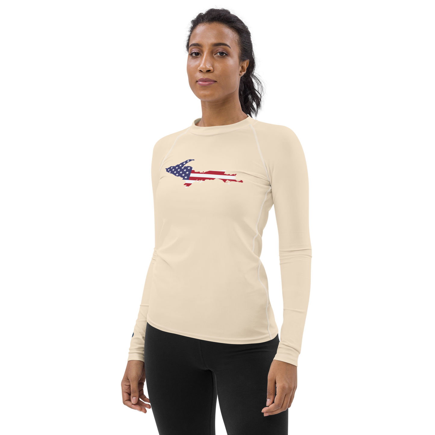 Michigan Upper Peninsula Rash Guard (w/ UP USA Flag) | Women's - Champagne White