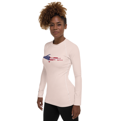 Michigan Upper Peninsula Rash Guard (w/ UP USA Flag) | Women's - Champagne Pink