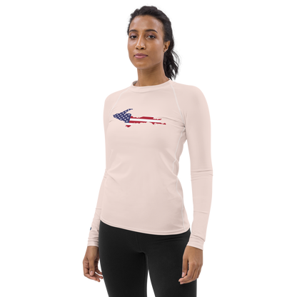 Michigan Upper Peninsula Rash Guard (w/ UP USA Flag) | Women's - Champagne Pink