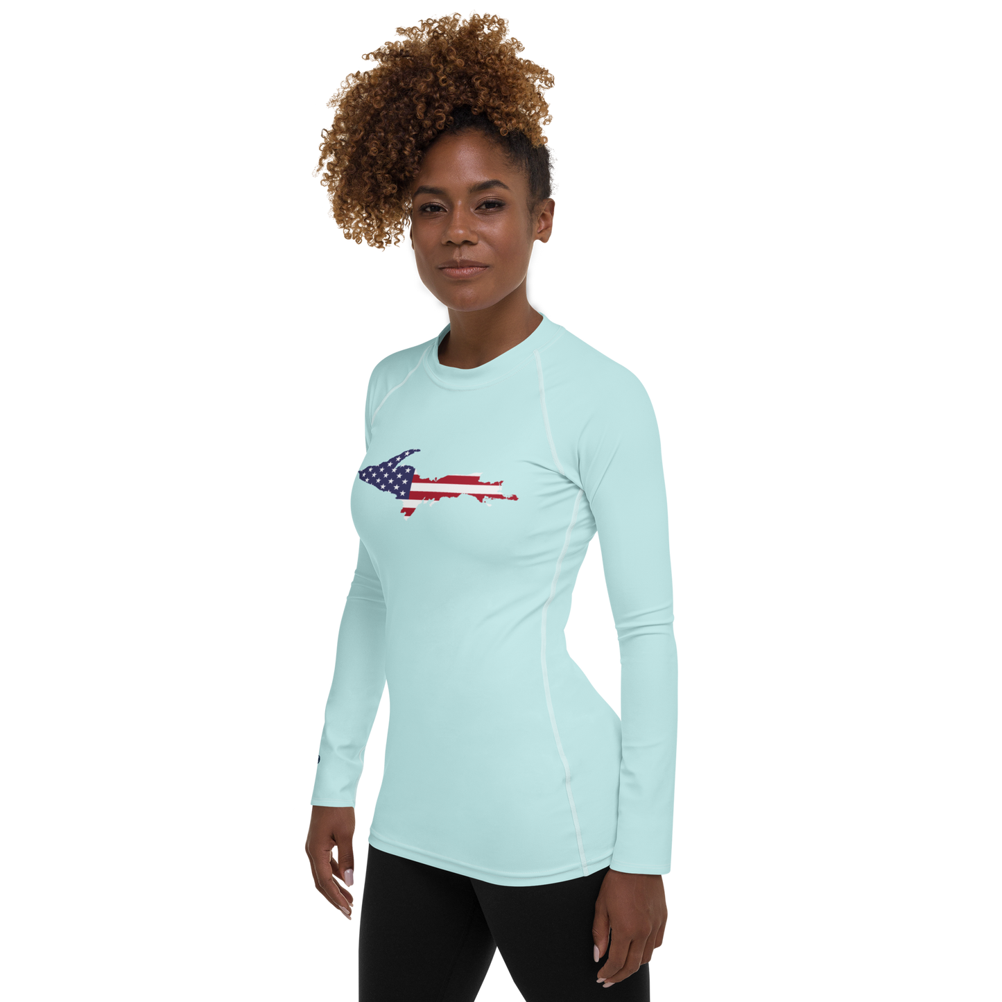 Michigan Upper Peninsula Rash Guard (w/ UP USA Flag) | Women's - Cyan