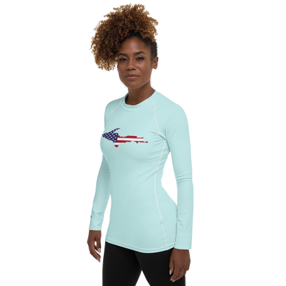 Michigan Upper Peninsula Rash Guard (w/ UP USA Flag) | Women's - Cyan