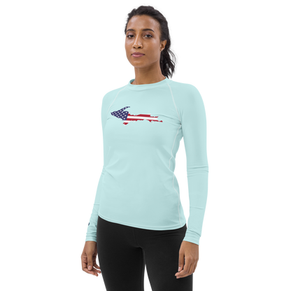 Michigan Upper Peninsula Rash Guard (w/ UP USA Flag) | Women's - Cyan