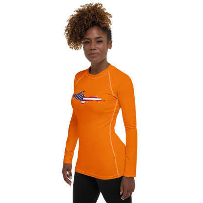 Michigan Upper Peninsula Rash Guard (w/ UP USA Flag) | Women's - Safety Orange