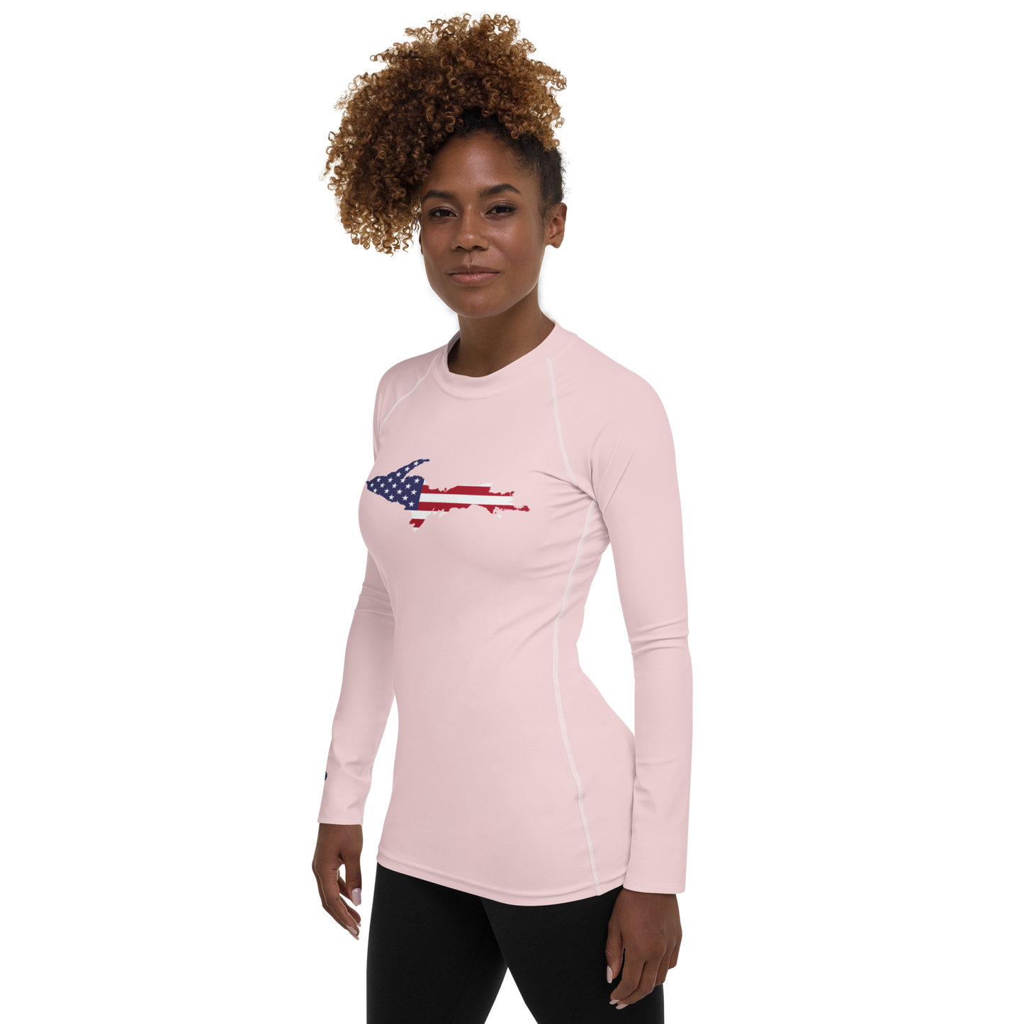 Michigan Upper Peninsula Rash Guard (w/ UP USA Flag) | Women's - Pale Pink