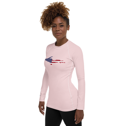 Michigan Upper Peninsula Rash Guard (w/ UP USA Flag) | Women's - Pale Pink