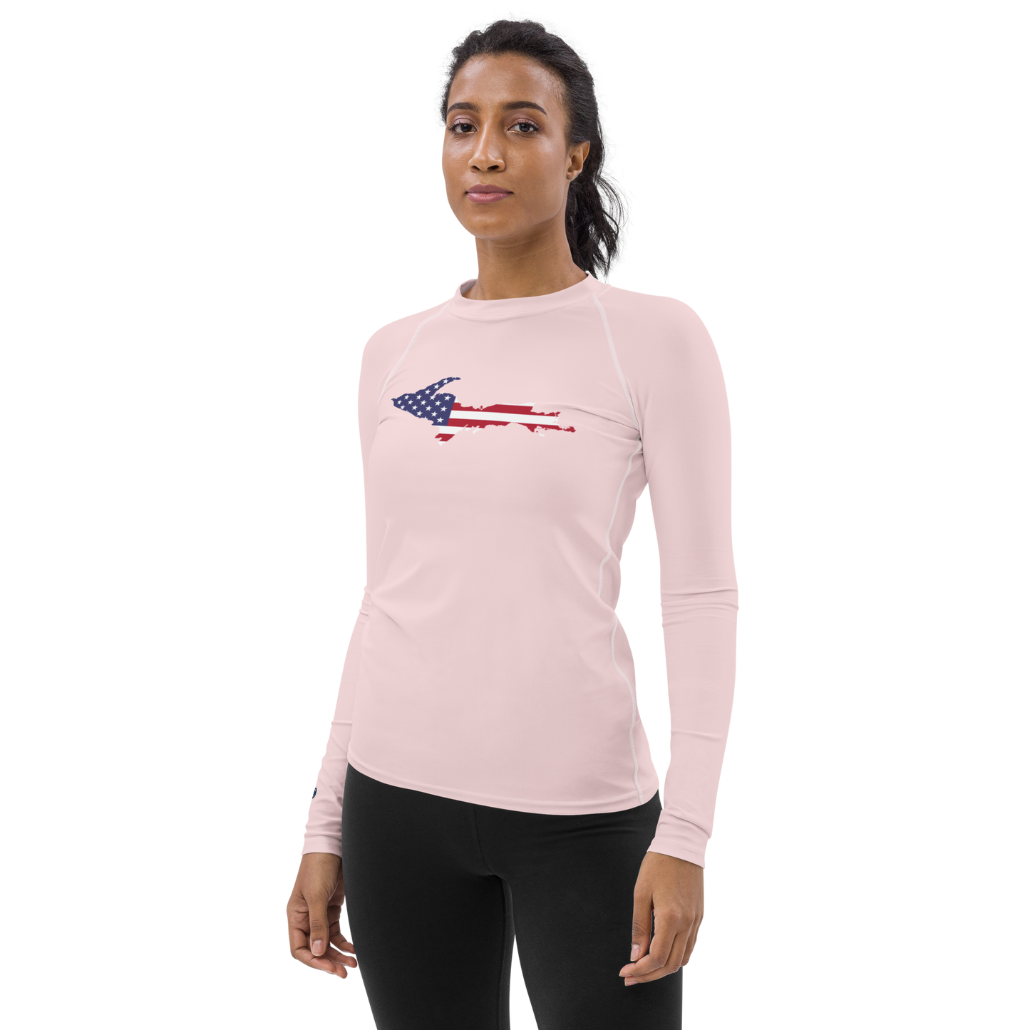 Michigan Upper Peninsula Rash Guard (w/ UP USA Flag) | Women's - Pale Pink