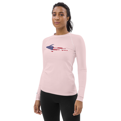 Michigan Upper Peninsula Rash Guard (w/ UP USA Flag) | Women's - Pale Pink