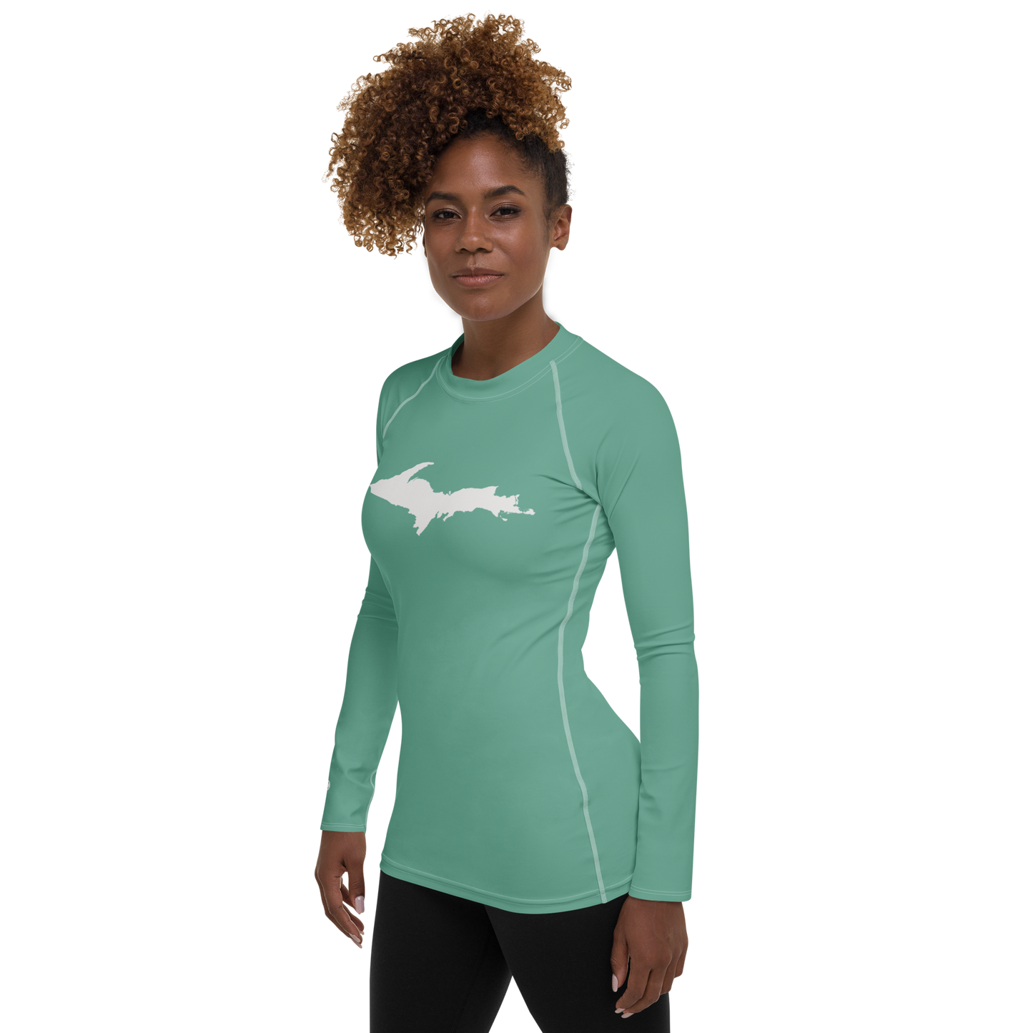 Michigan Upper Peninsula Rash Guard (w/ UP Outline) | Women's - Metallic Mint Green