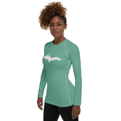 Michigan Upper Peninsula Rash Guard (w/ UP Outline) | Women's - Metallic Mint Green