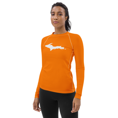 Michigan Upper Peninsula Rash Guard (w/ UP Outline) | Women's - Safety Orange