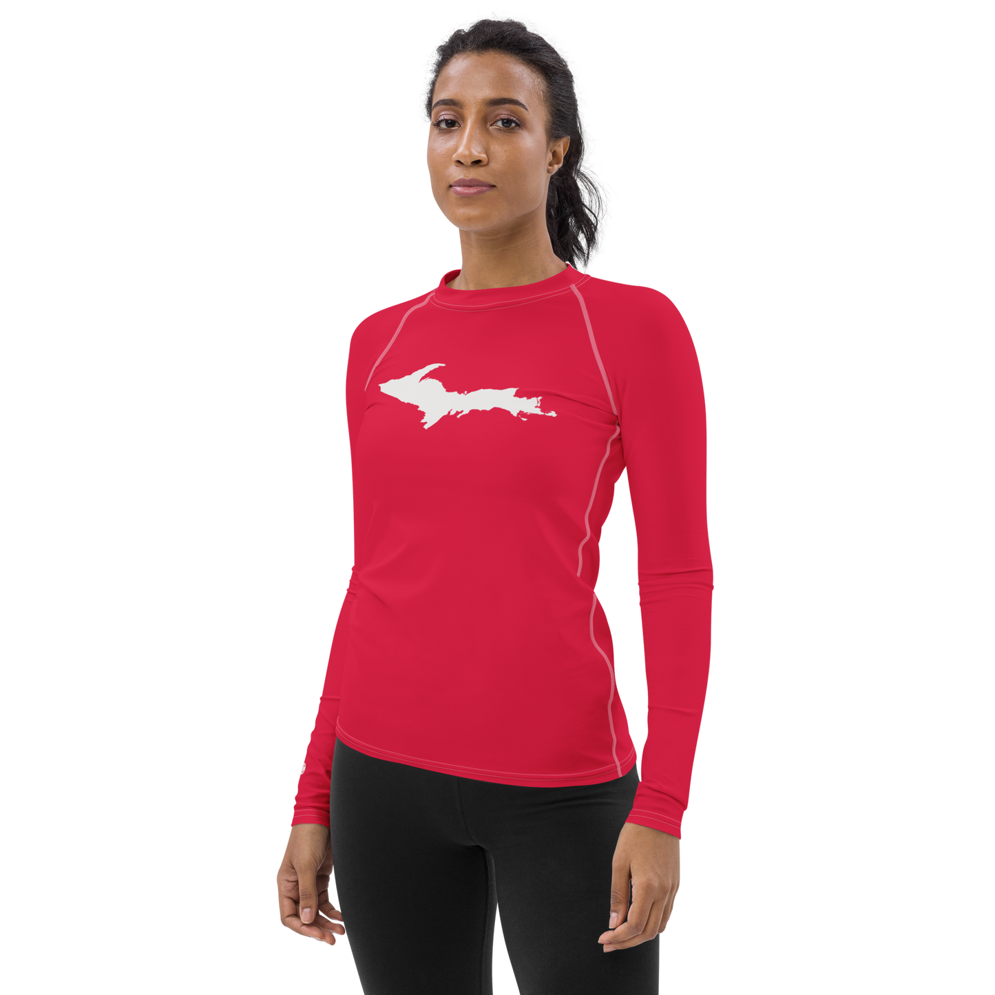 Michigan Upper Peninsula Rash Guard (w/ UP Outline) | Women's - Lighthouse Red