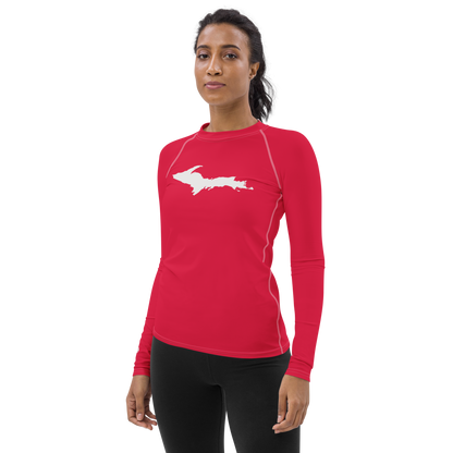 Michigan Upper Peninsula Rash Guard (w/ UP Outline) | Women's - Lighthouse Red