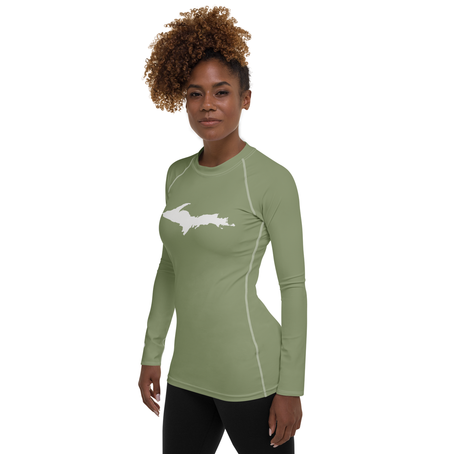 Michigan Upper Peninsula Rash Guard (w/ UP Outline) | Women's - Beachgrass Green